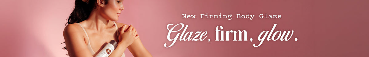 Firm + Restore collection banner. A woman in cream underwear holding a tub of frank body Firming Body Cream. Text reads: Firm + Restore. Help skin rebound from marks, stretches and loss of firmness.